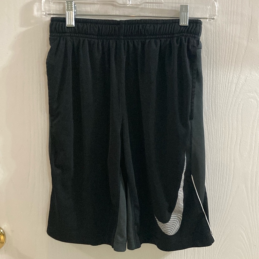 2 pair Nike Kids Black Shorts/Black White and Grey Shorts. Boys Large